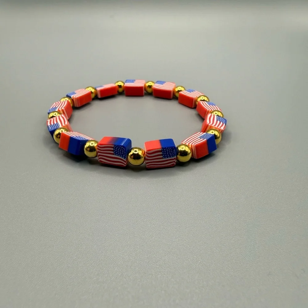 Patriotic Beaded Bracelet Set - Red Marines - Handmade #B0462T - Picture 4 of 4